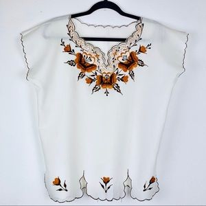 Embroidered Boho Vintage White Floral Blouse